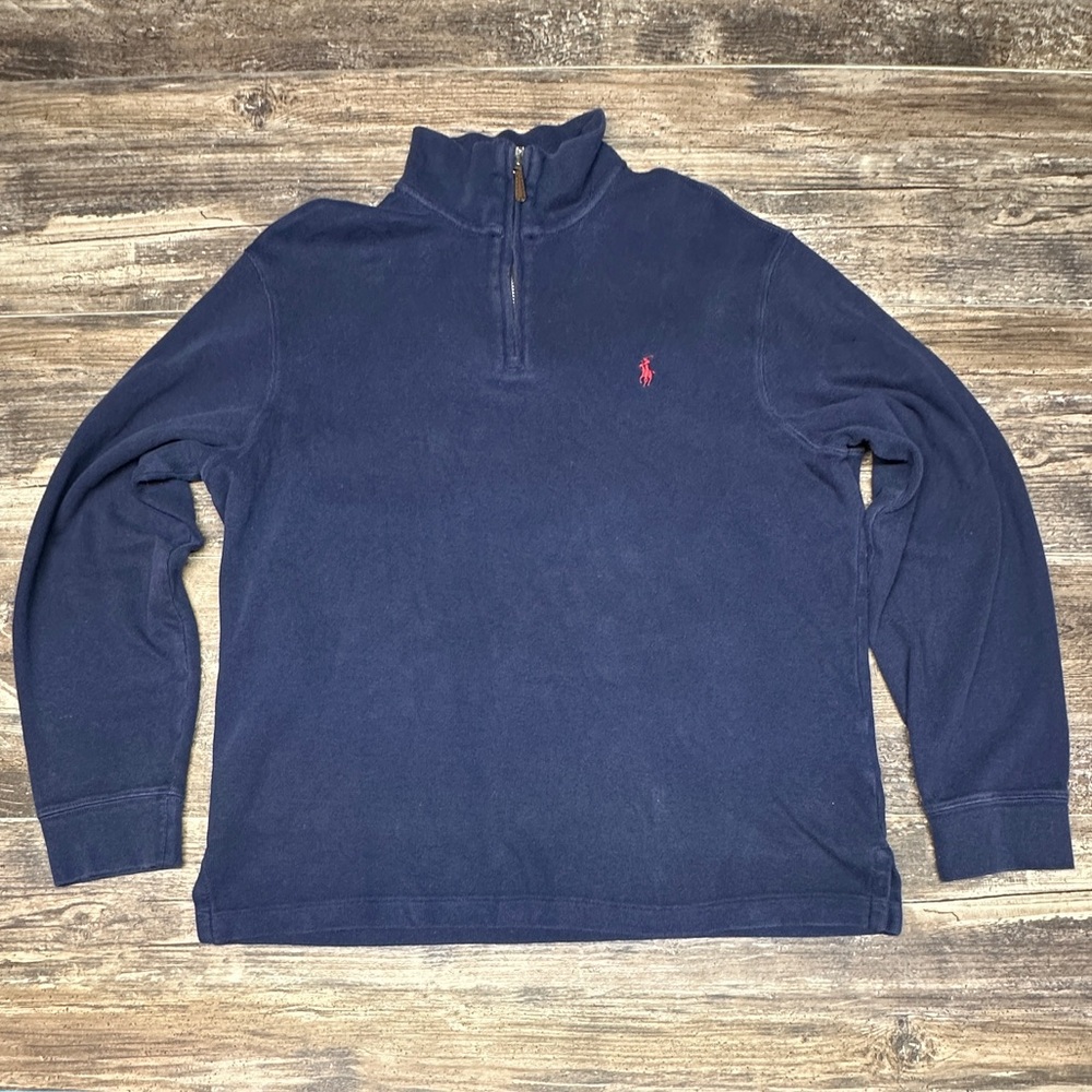 Polo Ralph Lauren Quarter Zip Pullover Estate Rib Sweater Navy XL GUC